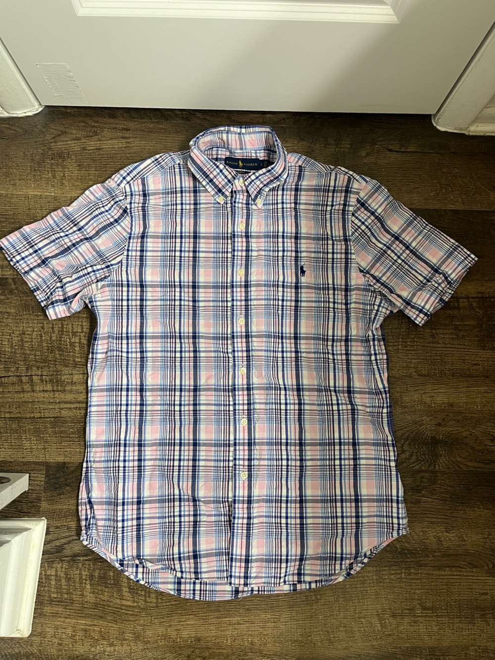 Ralph Lauren Pink & Navy Plaid Short-Sleeve Button-Down Shirt